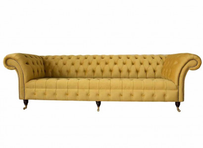 Eleganz Design Sofa 4 Sitzer Couch Polster Luxus Textil Chesterfield Sofas Gelb